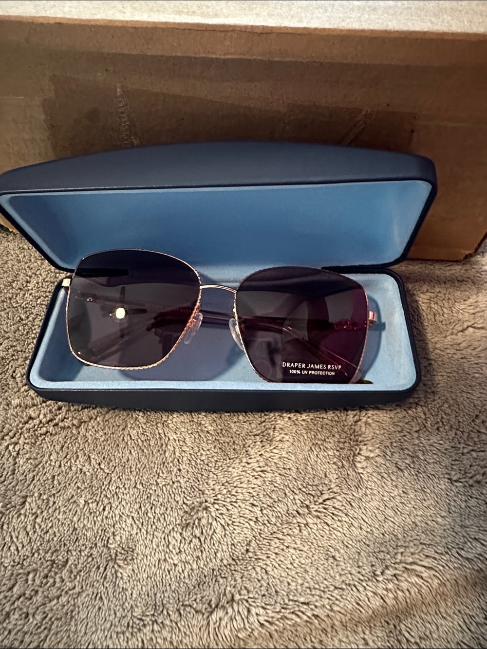 Draper James Navy Sunglasses Case with Gold Logo Accent